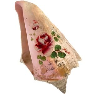 OOAK Antique Victorian Conch Shell Rose Painted Art